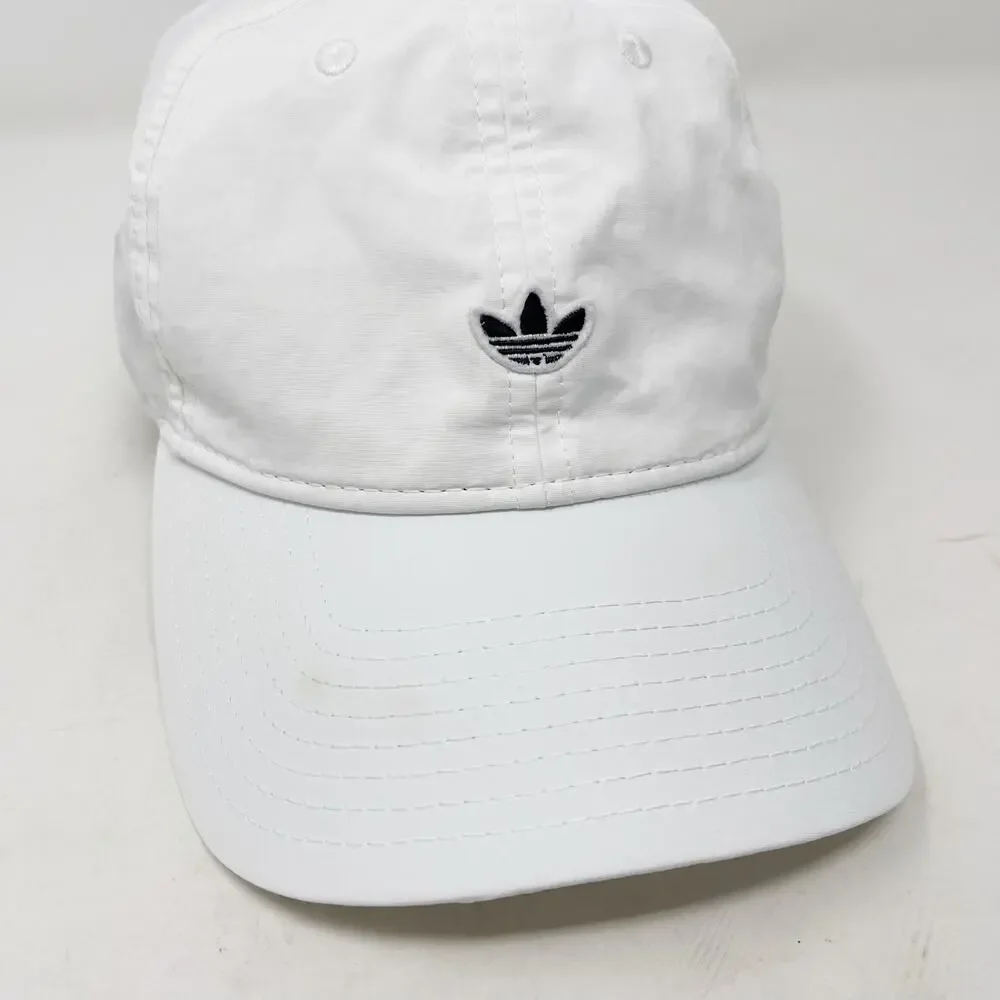 Adidas Womens White Black Relaxed Strap Back Hat Embroidered Logo Cap Adjustable